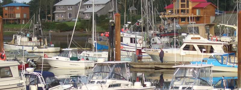 Masset harbour with fishboats.