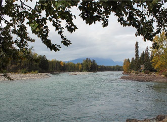 View of river and mountains.